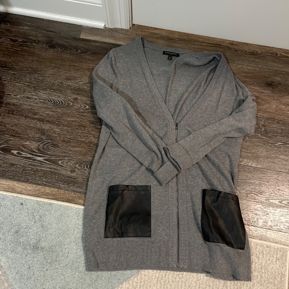 Banana Republic Long Cardigan Zip up with Leather Pockets - Picture 2 of 2